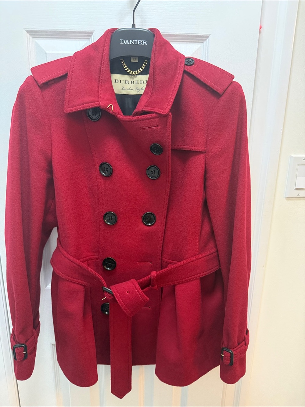 Burberry Red Double-Breasted wool Coat with Belt